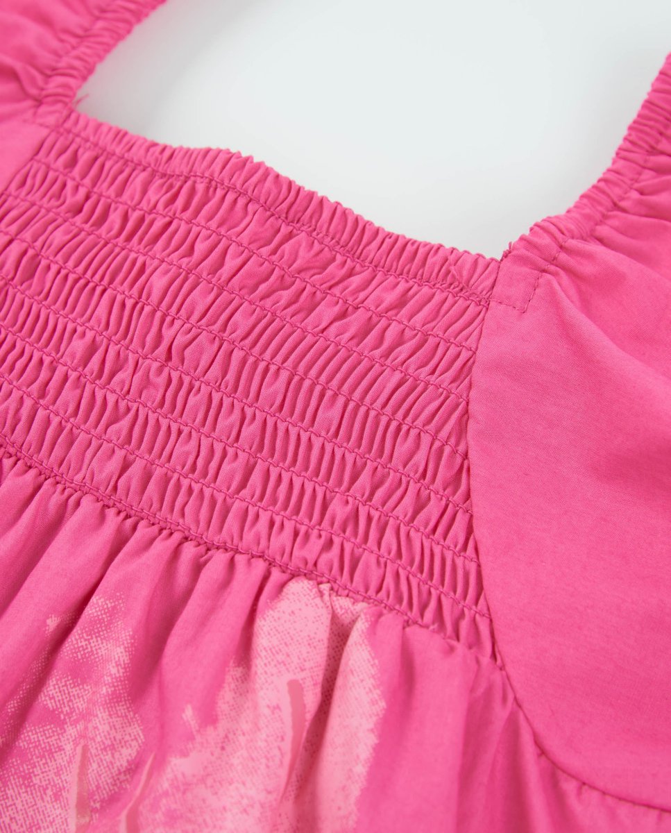 Vestido de niña de plana con cuerpo fruncido - Imagen 4