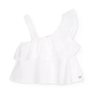 Blusa de niña de plana de diseño asimétrico con volante