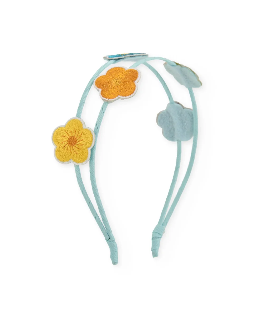 Diadema de niña de plana con flores bordadas aplicadas - Imagen 3