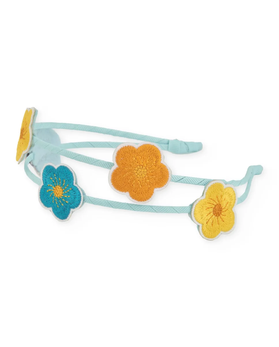 Diadema de niña de plana con flores bordadas aplicadas - Imagen 4