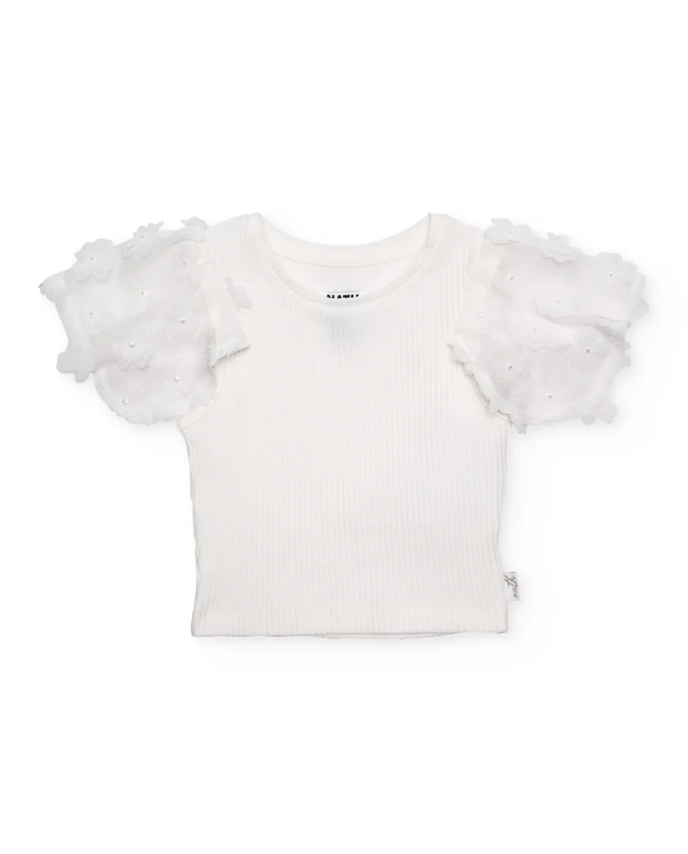 Camiseta de niña de punto con mangas abullonadas - Imagen 3