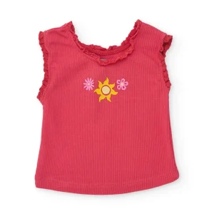 Camiseta de niña de punto con volantes en el cuello
