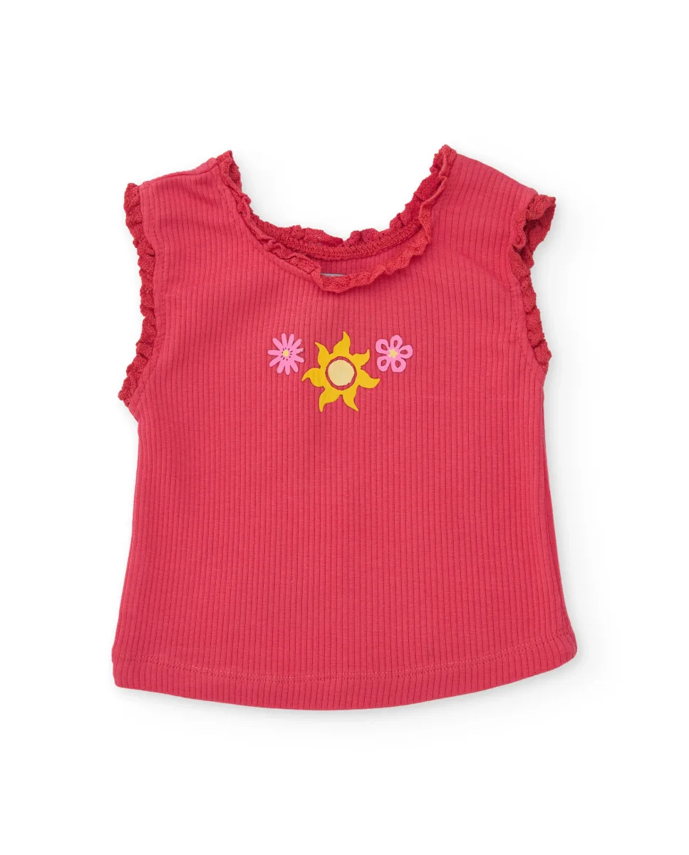 Camiseta de niña de punto con volantes en el cuello - Imagen 2