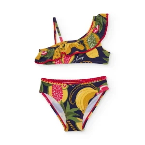 Bikini de niña de punto con volante en escote