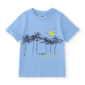 Camiseta de niño de punto y diseño frontal de palmeras