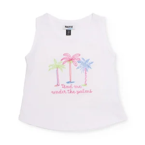 Camiseta de niña de punto con bordado de palmeras
