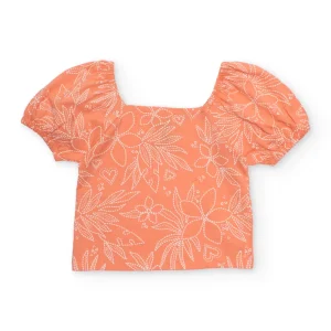 Camiseta de niña de punto con escote cuadrado