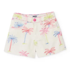 Short de niña de plana con diseño integral de palmeras