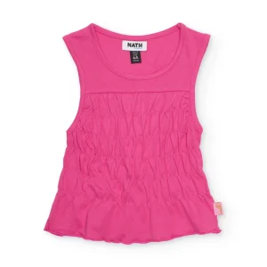 Camiseta de niña de punto con cuerpo fruncido