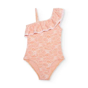 Bañador de niña de punto con diseño asimétrico