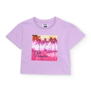 Camiseta de niña de punto con estampado frontal