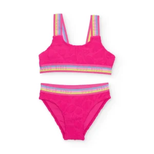 Bikini de niña de punto con relieve floral