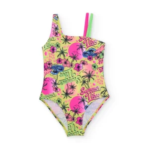 Bañador de niña de punto con diseño asimétrico