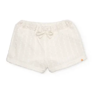 Short de niña de punto y tejido calado
