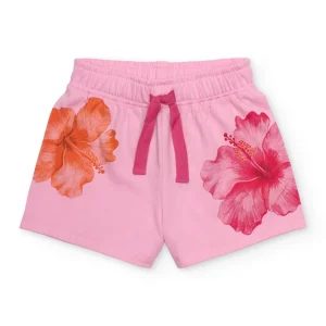 Short de niña de punto con diseño de hibiscos