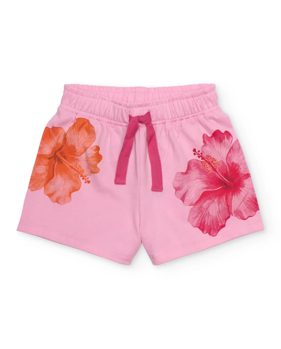 Short de niña de punto con diseño de hibiscos - Imagen 2