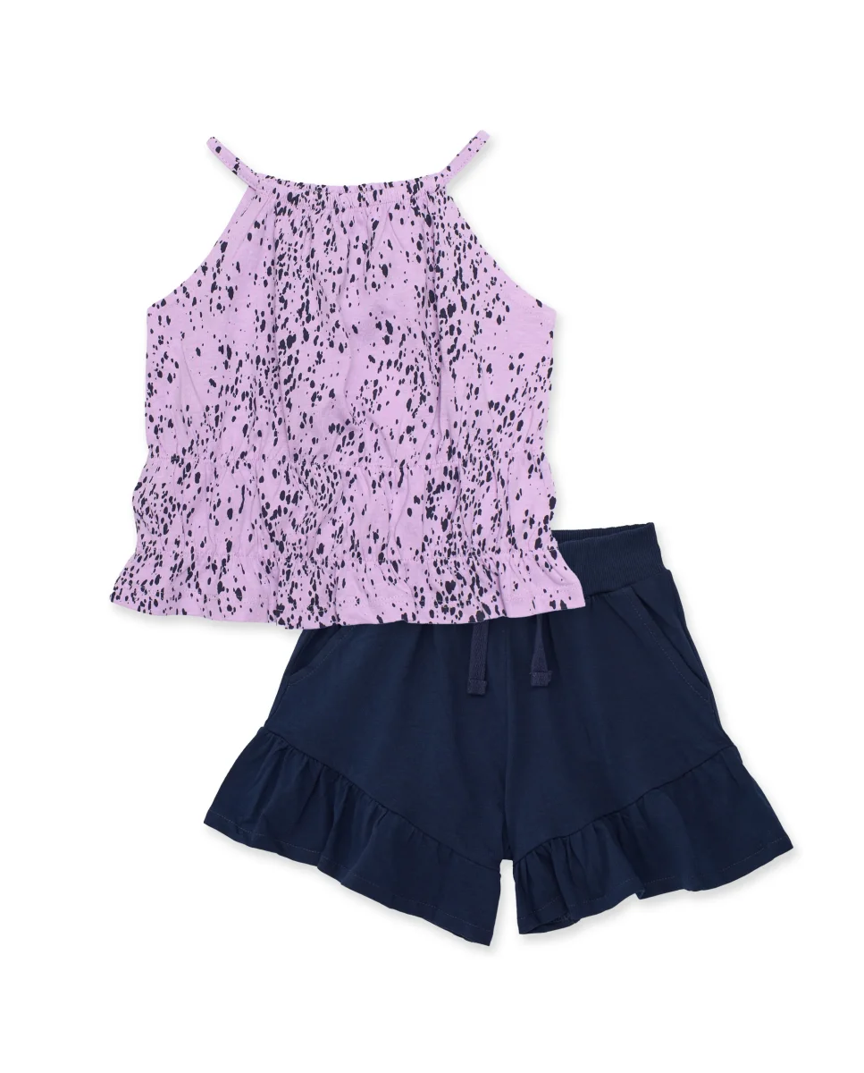 Conjunto de niña de punto con estampado moteado