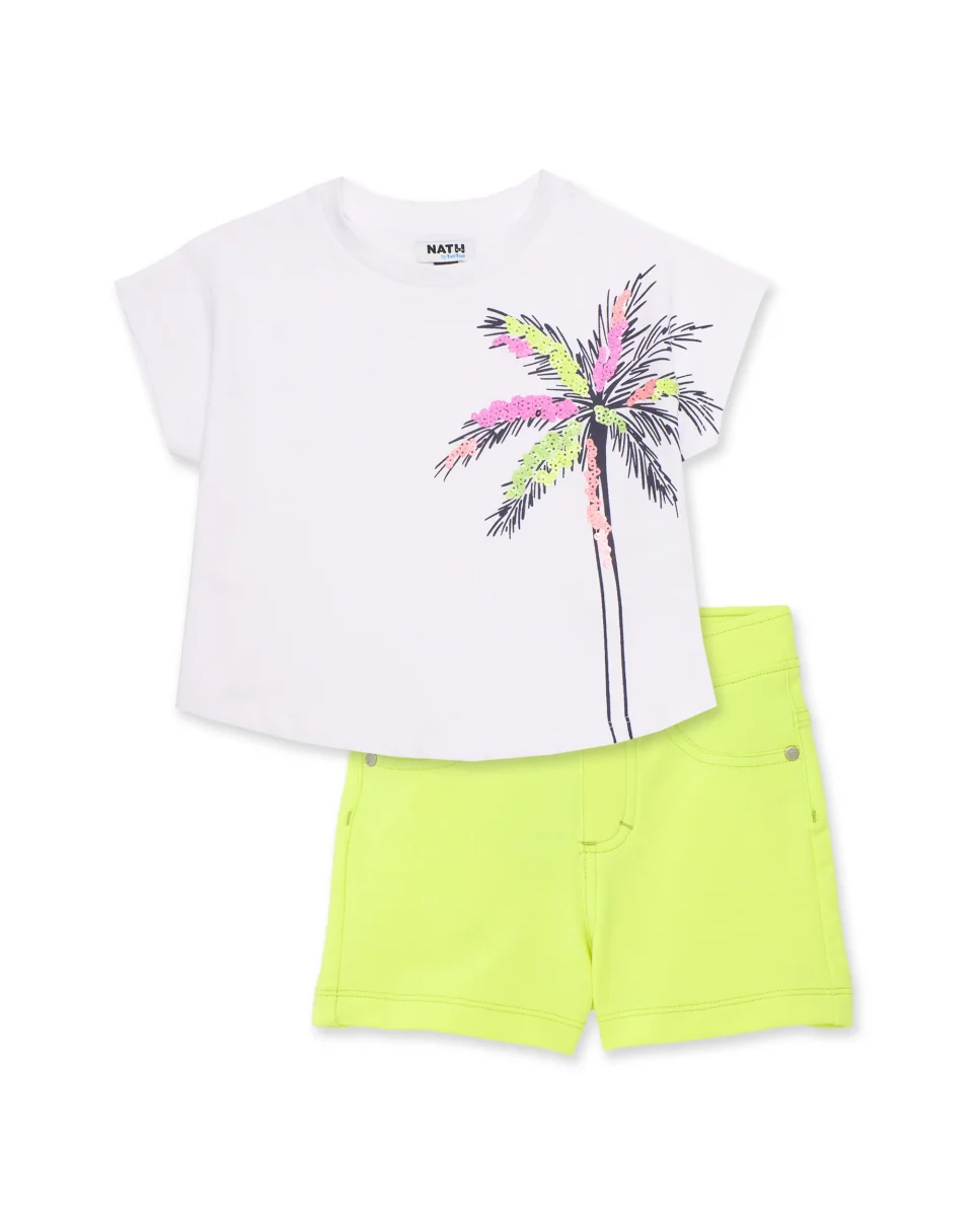 Conjunto de niña de punto con palmera en el lateral