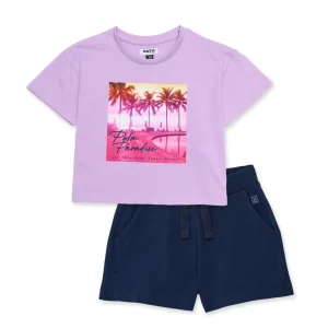 Conjunto de niña de punto con gráfico tropical