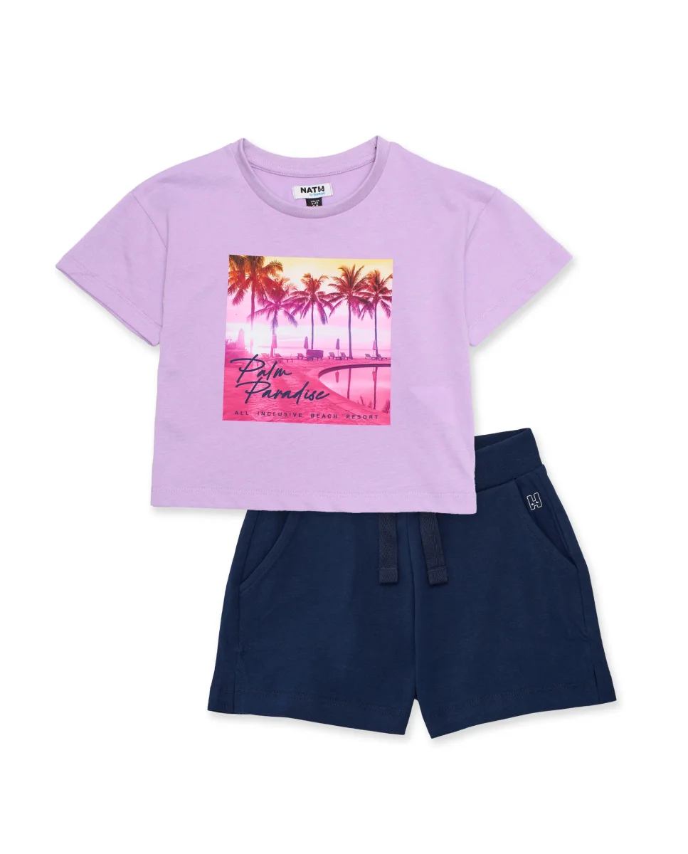 Conjunto de niña de punto con gráfico tropical