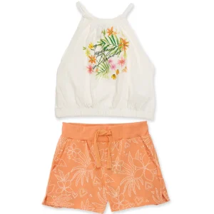 Conjunto de niña de punto con estampado tropical