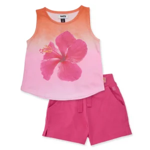 Conjunto de niña de punto con estampado de hibisco