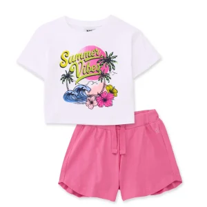 Conjunto de niña de punto con inspiración tropical