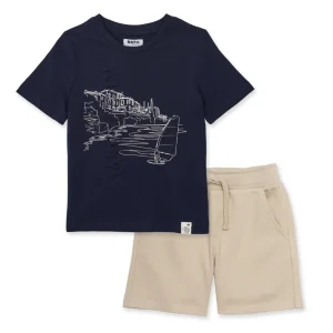 Conjunto de niño de punto con ilustración costera