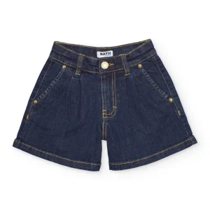 Short de niña de plana y tejido denim oscuro