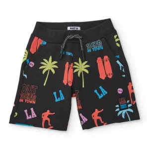 Bermuda de niño de punto con motivos urbanos