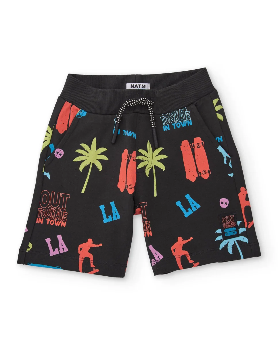 Bermuda de niño de punto con motivos urbanos