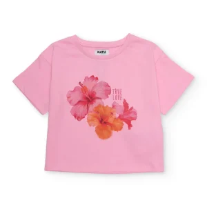 Camiseta de niña de punto con hibiscos frontal