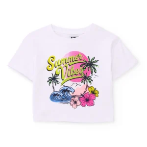 Camiseta de niña de punto con diseño tropical