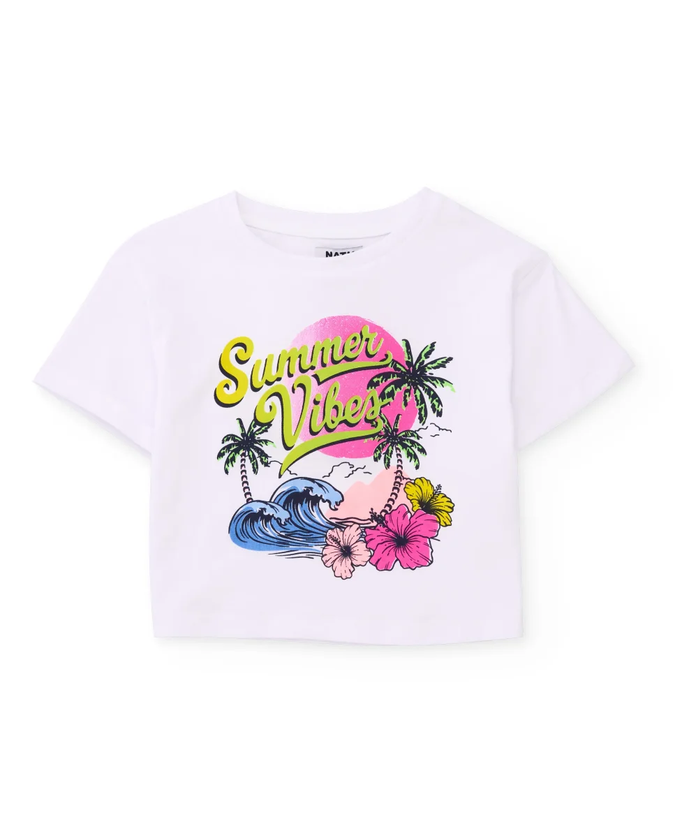 Camiseta de niña de punto con diseño tropical