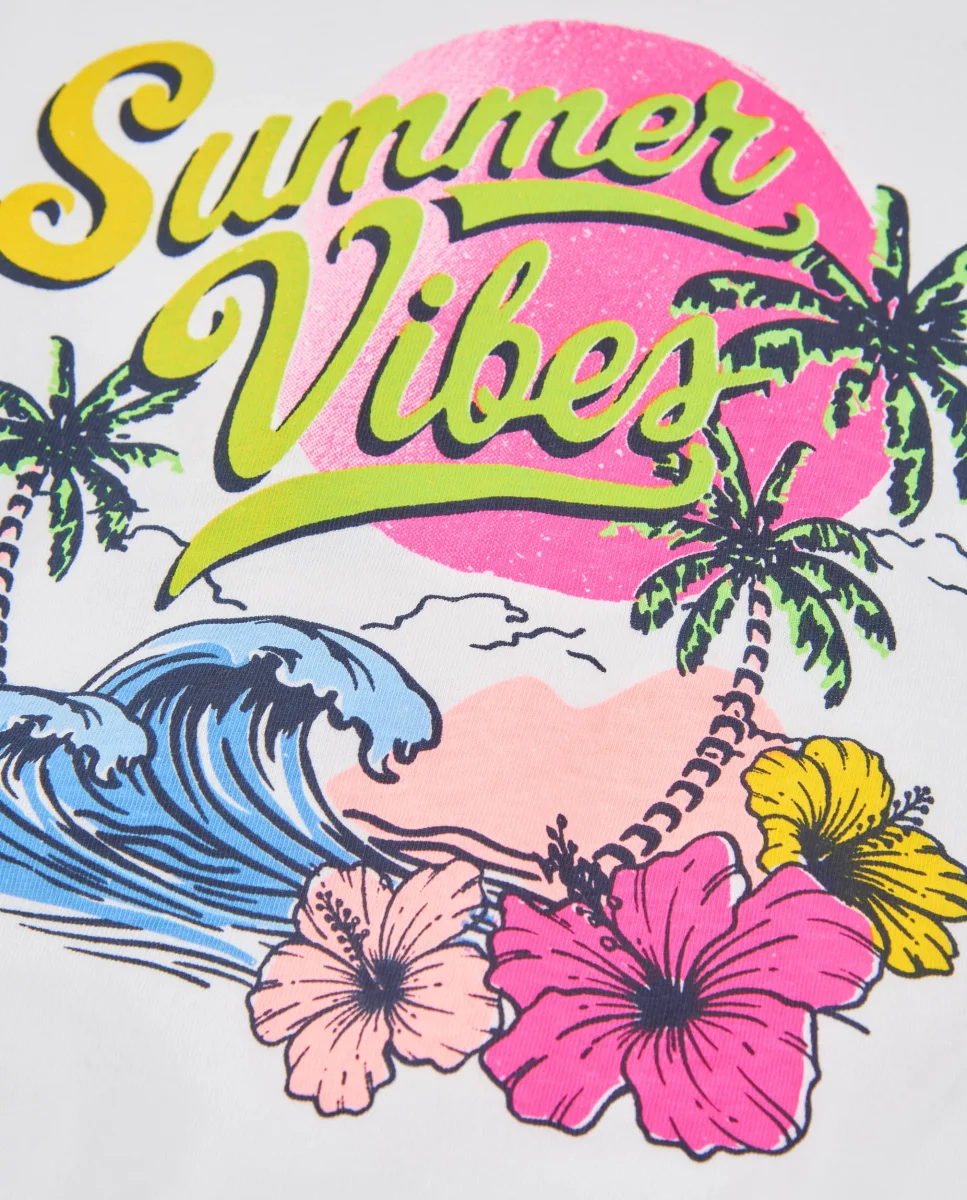 Camiseta de niña de punto con diseño tropical - Imagen 4