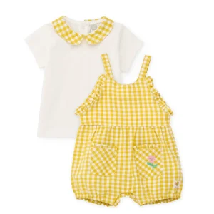 Conjunto de recién nacido de punto y estampado vichy
