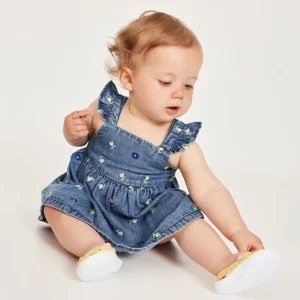 Vestido de recién nacido de plana en denim