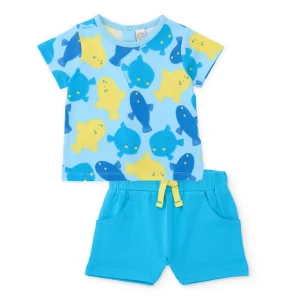 Conjunto de recién nacido de punto y estampado de peces