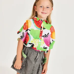 Falda de niña de plana y denim con bolsillos