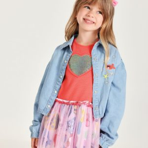 Camisa de niña de plana y denim ligero