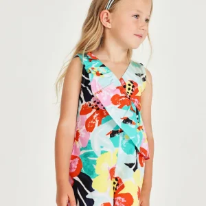 Mono corto de niña estampado floral multicolor con volante