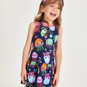 Vestido de niña de punto con ribetes en contraste
