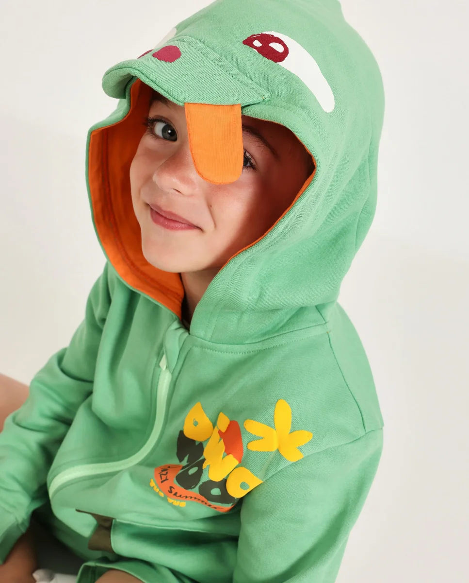 Conjunto de niño de punto con capucha de dinosaurio