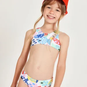 Bikini de niña de punto y detalle fruncido