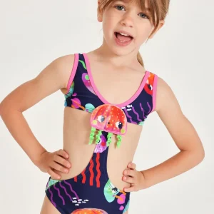 Bañador de niña de punto y apliques de medusas