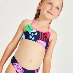 Bikini de niña de punto y flores aplicadas