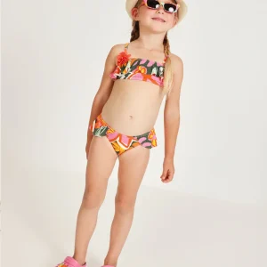 Bikini de niña de punto y detalle floral en relieve