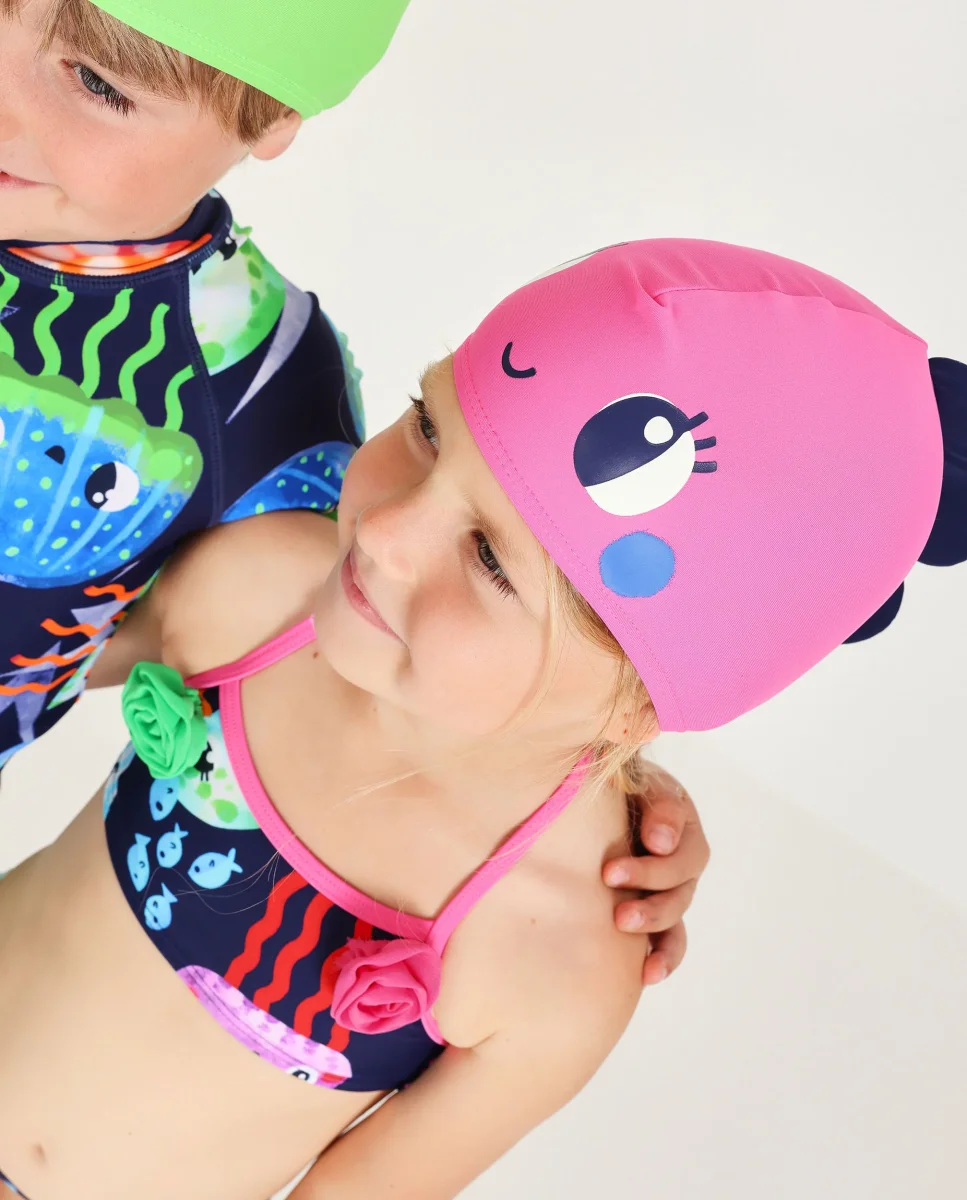 Gorro de natación de niña de punto y elástico
