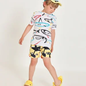Camiseta de niño de punto y gráficos de tiburones