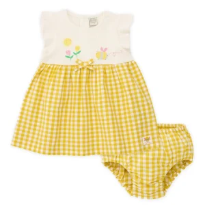 Vestido de recién nacido de plana y estampado vichy